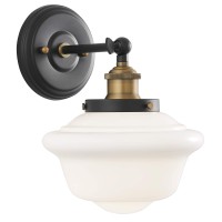 Linea 1 Light Bathroom Vanity Light Lavagna Schoolhouse Light Fixture Black With Milk Glass Shade Wall Sconce Ul Listed