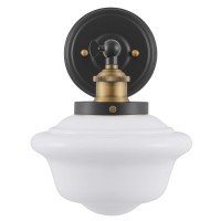 Linea 1 Light Bathroom Vanity Light Lavagna Schoolhouse Light Fixture Black With Milk Glass Shade Wall Sconce Ul Listed