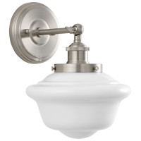 Linea Di Liara Lavagna Farmhouse Brushed Nickel Bathroom Light Fixtures Over Mirror Bathroom Vanity Wall Sconce Milk Glass Shade