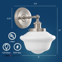 Linea Di Liara Lavagna Farmhouse Brushed Nickel Bathroom Light Fixtures Over Mirror Bathroom Vanity Wall Sconce Milk Glass Shade