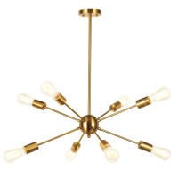 Vinluz Sputnik Chandelier Contemporary 8 Lights Brushed Brass Modern Pendant Lighting Gold Mid Century Ceiling Light Fixture For Dining Room Bed Room Kitchen Room Ul Listed