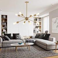 Vinluz Sputnik Chandelier Contemporary 8 Lights Brushed Brass Modern Pendant Lighting Gold Mid Century Ceiling Light Fixture For Dining Room Bed Room Kitchen Room Ul Listed