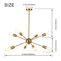 Vinluz Sputnik Chandelier Contemporary 8 Lights Brushed Brass Modern Pendant Lighting Gold Mid Century Ceiling Light Fixture For Dining Room Bed Room Kitchen Room Ul Listed