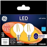 Ge Lighting 24535 Clear Finish Light Bulb Dimmable Led Daylight Decorative G16.5 Globe 4 (40-Watt Replacement), 350-Lumen Candelabra Base, 2 Count (Pack Of 1)