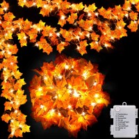 [8 Lighting Modes & Timer] Thanksgiving Decorations For Home Maple Leaf Garland With Lights 40Led Battery Operated Waterproof String Lights, Fall Decor Indoor Halloween Friendsgiving Autumn