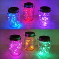 6 Pack Mason Jar Lights 10 Led Solar Multicolor Fairy String Lights Lids Insert For Patio Yard Garden Party Wedding Christmas Decorative Lighting Fit For Regular Mouth Jars 