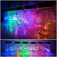 6 Pack Mason Jar Lights 10 Led Solar Multicolor Fairy String Lights Lids Insert For Patio Yard Garden Party Wedding Christmas Decorative Lighting Fit For Regular Mouth Jars 