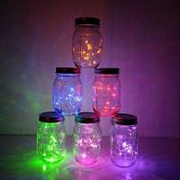 6 Pack Mason Jar Lights 10 Led Solar Multicolor Fairy String Lights Lids Insert For Patio Yard Garden Party Wedding Christmas Decorative Lighting Fit For Regular Mouth Jars 