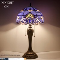 Werfactory Tiffany Lamp Stained Glass Table Bedside Lamp 12X12X22 Inches Blue Purple Baroque Style Lavender Reading Desk Light Decor Bedroom Living Room Home Office S003C Series