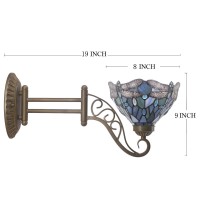 Werfactory Tiffany Wall Sconce Lamp Plug In Swing Arm Up Down Light Sea Blue Stained Glass Dragonfly Style W8L19 Inch S147 Serie