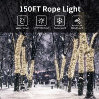 Ainfox Led Rope Light 150Ft 1620 Leds Indoor Outdoor Waterproof Led Strip Lights Decorative Lighting Warm White