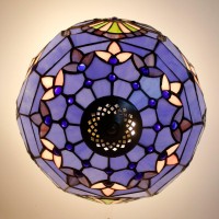 Werfactory Tiffany Ceiling Light Fixture Blue Purple Baroque Stained Glass Semi Flush Mount Lamp Wide 12 Inch, Height 11 Inch S003C Series