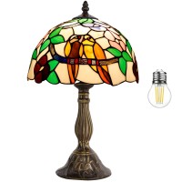 Werfactory Tiffany Table Lamp Stained Glass Bedside Lamp Double Tropical Birds Desk Reading Light 12X12X18 Inches Decor Bedroom