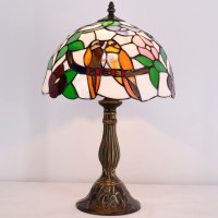 Werfactory Tiffany Table Lamp Stained Glass Bedside Lamp Double Tropical Birds Desk Reading Light 12X12X18 Inches Decor Bedroom