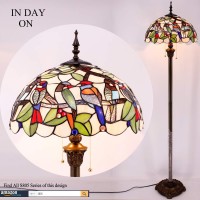 Werfactory Tiffany Floor Lamp Double Birds Amber Stained Glass Standing Reading Light 16X16X64 Inches Antique Pole Corner Lamp Decor Bedroom Living Room Home Office S805 Series