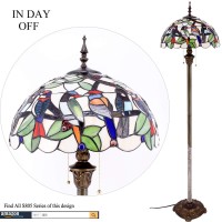 Werfactory Tiffany Floor Lamp Double Birds Amber Stained Glass Standing Reading Light 16X16X64 Inches Antique Pole Corner Lamp Decor Bedroom Living Room Home Office S805 Series