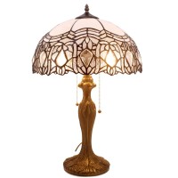 Werfactory Tiffany Style Table Lamp White Stained Glass Crystal Bedside Lamp 16X16X24 Inch Desk Reading Light Metal Base Decor Bedroom Living Room Home Office S508W Series