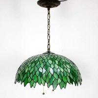 Werfactory Tiffany Pendant Light Fixture Green Wisteria Stained Glass Hanging Lamp Wide 16 Inch, Height 40 Inch S523 Series