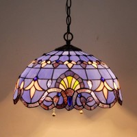 Werfactory Tiffany Pendant Light Fixture Blue Purple Baroque Stained Glass Hanging Lamp Wide 16 Inch, Height 40 Inch S003C Series