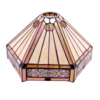 Werfactory Tiffany Lamp Shade Replacement 12X10X6 Inch Yellow Hexagon Stained Glass Mission Lampshade Only 1-5/8-Inch Fitter Opening For Arched Floor Lamp-Torchiere Lamp-Pendant Light S011 Series