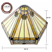 Werfactory Tiffany Lamp Shade Replacement 12X10X6 Inch Yellow Hexagon Stained Glass Mission Lampshade Only 1-5/8-Inch Fitter Opening For Arched Floor Lamp-Torchiere Lamp-Pendant Light S011 Series