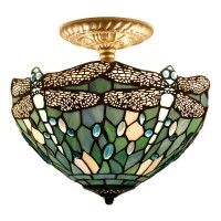 Werfactory Tiffany Lamp Shade Replacement 12X6 Inch Sea Blue Stained Glass Dragonfly Style Lampshade Only With Cap Fit For Table Lamp Pendant Light Ceiling Fixture (Part Not Included) S147 Series