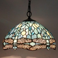 Werfactory Tiffany Lamp Shade Replacement 12X6 Inch Sea Blue Stained Glass Dragonfly Style Lampshade Only With Cap Fit For Table Lamp Pendant Light Ceiling Fixture (Part Not Included) S147 Series