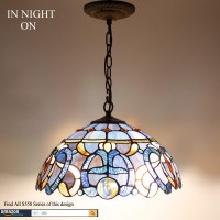 Werfactory Tiffany Pendant Light Fixture Blue Purple Cloud Stained Glass Hanging Lamp Wide 16 Inch, Height 40 Inch S558 Series