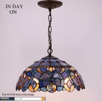 Werfactory Tiffany Pendant Light Fixture Blue Purple Cloud Stained Glass Hanging Lamp Wide 16 Inch, Height 40 Inch S558 Series