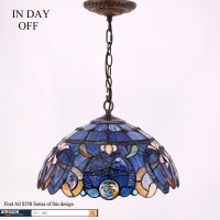 Werfactory Tiffany Pendant Light Fixture Blue Purple Cloud Stained Glass Hanging Lamp Wide 16 Inch, Height 40 Inch S558 Series