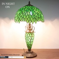 Werfactory Tiffany Style Table Lamp Green Wisteria Stained Glass Lamp 12X12X22 Inches Mother-Daughter Vase Desk Reading Light Decor Bedroom Living Room Home Office S523 Series