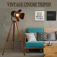 Decoluce Vintage Tripod Floor Lamp,Nautical Teatre Retro Spotlight,Industrial Decor Wooden Light Fixtures,Cinema Movie Props-Without Edison Bulb