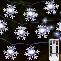 Homeleo 50 Led Cold White Snowflake Led Fairy Lights With Remote Control, Battery Powered Snowflake Shaped Led String Lights For Christmas Outdoor, Party, Wedding, New Year, Garden D�Cor