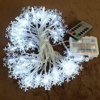 Homeleo 50 Led Cold White Snowflake Led Fairy Lights With Remote Control, Battery Powered Snowflake Shaped Led String Lights For Christmas Outdoor, Party, Wedding, New Year, Garden D�Cor