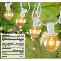 Sunsgne 25Ft Globe String Lights G40 Outdoor String Lights With 27 Clear Edison Bulbs Clear Edison Bulb String Lights For Indo