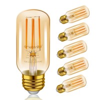 Emotionlite Led Light Bulbs, E26 Dimmable Vintage Edison Tubular Bulb, 40W Equivalent, Amber Yellowish, 4W, 2200K, 300Lm, Medium Base, Ul Listed, 6 Pack