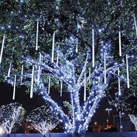 Aocks Rain Drop Lights,20Cm 8 Tubes Icicle Snow Falling Raindrop Lights Led Tree Fairy String Light For Indoor Outdoor Gardens Homes Xmas Christmas Party Weddings Decor Tree (White)