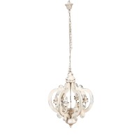 Benjara Antiqued Wood And Metal Chandelier, White