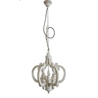 Benjara Antiqued Wood And Metal Chandelier, White