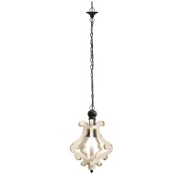 21 Inch French Country Chic Pendant Chandelier Distressed White Mango Wood