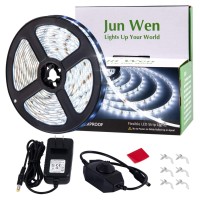 Junwen 16.4Ft White Led Strip Lights, 12V Outdoor Led Strip Lights Waterproof Flexible Led Light Strip Indoor Plug In Cuttable Smd2835 Dimmable Led Strip Light For Bedroom Cabinet Kitchen Tv Hallway