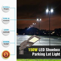 Yellore 150W Led Parking Lot Lighting Ul Dlc Listed 21,000Lm 5000K Led Shoebox Pole Lights Fixture Ac100-277V Ip65 Waterproof Slip Fit Mount Commercial Outdoor Street Light For Stadium Roadways