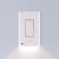 Snappower 4 Pack Switchlight - Led Night Light - For Single-Pole Light Switches - Light Switch Plate With Led Night Lights - Adjust Brightness - Auto On/Off Sensor - (Rocker, White)