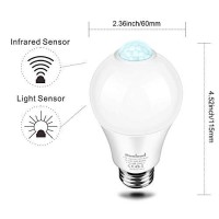 Motion Sensor Light Bulbs, Pir Movement Activated Dusk To Dawn Outdoor Light Bulb Auto On/Off 12W (100Watt Equivalent) A19 E26 6000K Cool White For Front Door Porch Garage Basement Hallway 2Pack