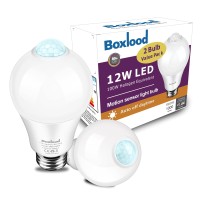 Boxlood 12W Motion Sensor Light Bulb, Movement Activated Led Bulb With Dusk To Dawn, 1000Lm(100W Halogen Equivalent), A19, E26, 3000K Warm White For Outdoor/Indoor Front Door,Stairs,Porch,2Pack