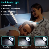 Luxjet Led Book Lights Rechargeable Neck Lamp For Reading At Night, Hands Free, 4 Led Bulbs, 3 Adjustable Brightness