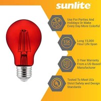 Sunlite Led Colored Filament A19 Light Bulb, 4.5 Watts, Medium E26 Base, 120 Volts, Transparent Red, Dimmable, 320 Degree Beam Angle, Ul Listed, 2 Count