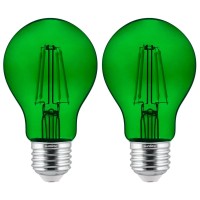 Sunlite 81083 Led Filament A19 Standard 45 (60 Watt Equivalent) Colored Transparent Dimmable Light Bulb, 2 Count, Green