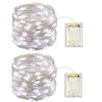 2 Pack Battery Operated Mini Lights,Indoor Led Fairy Lights With Timer 6 On/18 Hours Off For Wedding Party Decorations,50 Count Leds,17 Feet Silver Wire(Cold White)