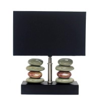 Rectangular Dual Stacked Stone Ceramic Table Lamp With Black Shade